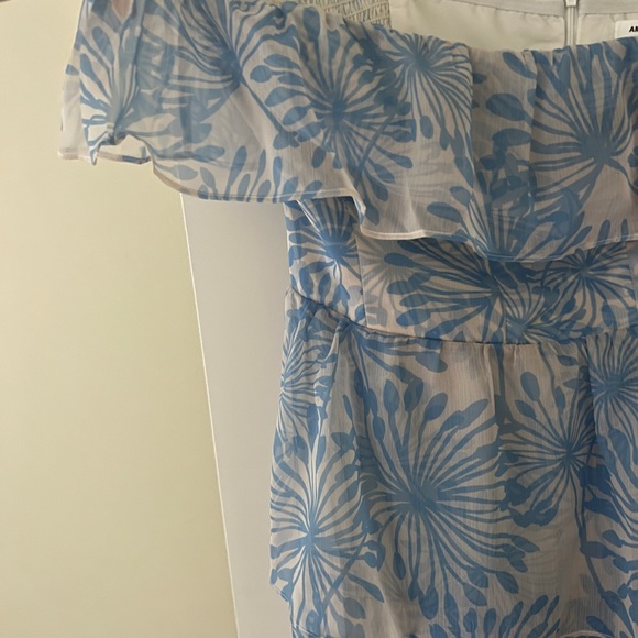 NWT size large Amanda Uprichard off the shoulder blue printed midi dress - Picture 6 of 13
